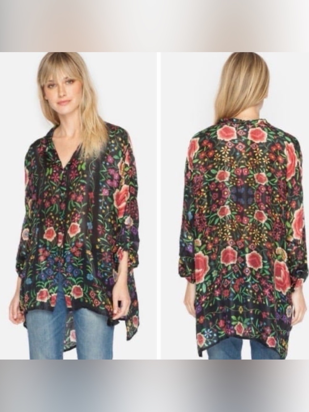 Johnny Was Emby floral silk tunic blouse top
